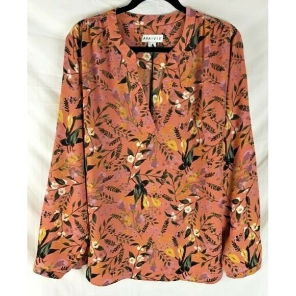 AVA & VIV Top Plus 2X Floral Tunic V-Neck Women - Picture 1 of 8